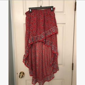 Red paisley hi-low skirt